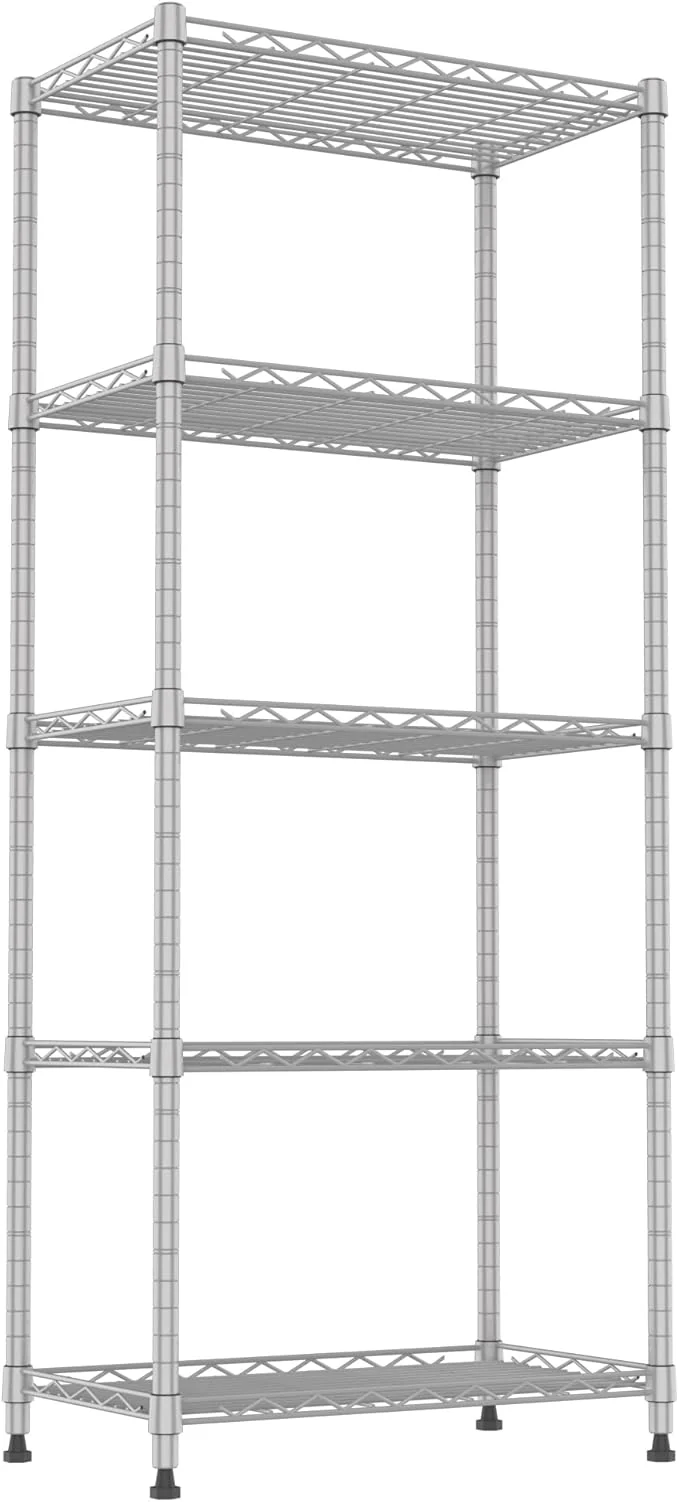 Reusable REGILLER 5-Wire Shelving Metal Storage Rack Adjustable Shelves Standing Storage Shelf Units for Laundry Bathroom Kitchen Pantry Closet Silver 11.8 D x 21.2 W x 53.5 H About ThisOverview Trendy
