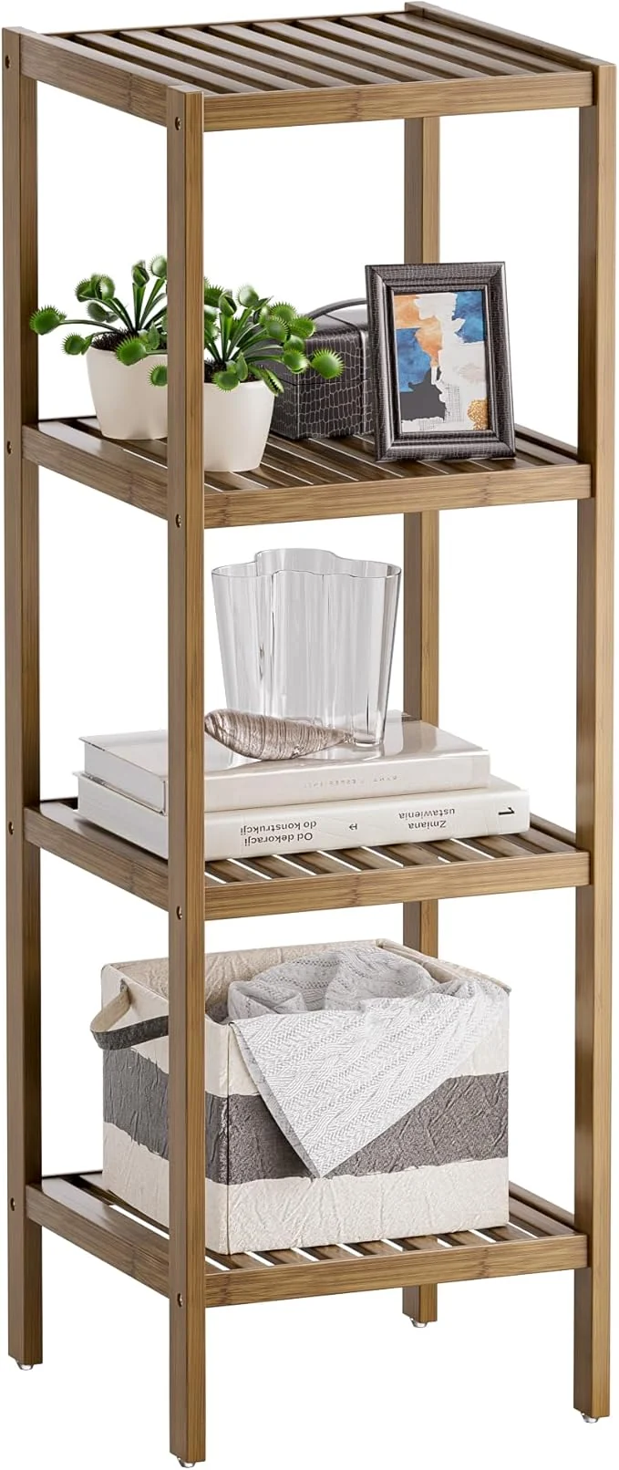 Original Design SMIBUY Bathroom Storage Shelf 4-Tier Bamboo Rack Organizer Multifunctional Shelving Unit for Living Room Bedroom Kitchen Walnut About ThisOverview Official