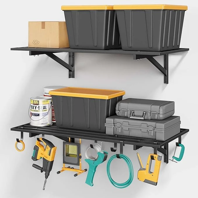 Natural 2-Pack 2x4ft Garage Shelving Wall Mounted 2' x 4' Heavy Duty Garage Storage Shelves with Hooks 400LB CapacityAbout ThisOverview Certified