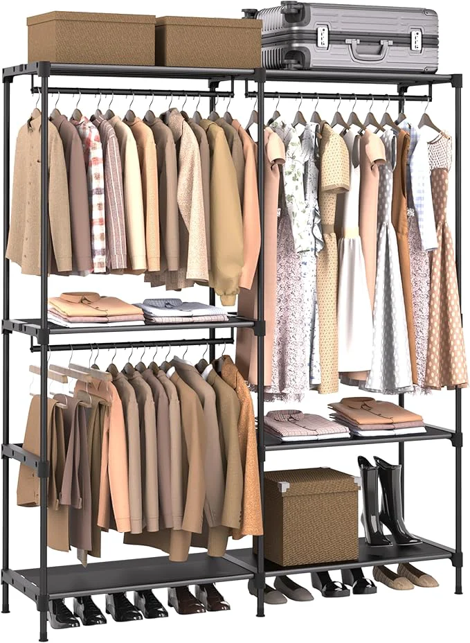 Easy-to-Use Clothes Rack Portable Closet 54.3 Inch Large Capacity Wardrobe Closet Clothes Storage Organizer with Shelves and 3 Hanging Rods Easy to Assembly Black PCT022B01About ThisOverview Reliable