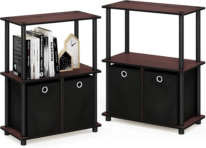 Furinno Go Green 3-Tier 2-Bins Multipurpose Storage Shelf 2-Pack Dark Cherry BlackAbout ThisOverview Selected