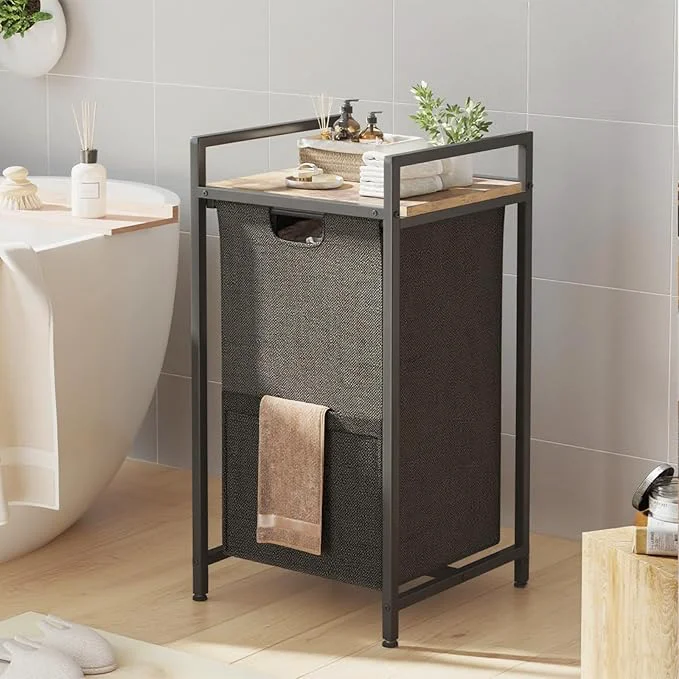 Advanced Laundry Hampers Laundry Basket， Laundry Sorter with Top Shelf Removable Washable Bags Side Pockets for Laundry Room organization Bathroom and Dorm Rustic Brown and BlackAbout ThisOverview Optimized
