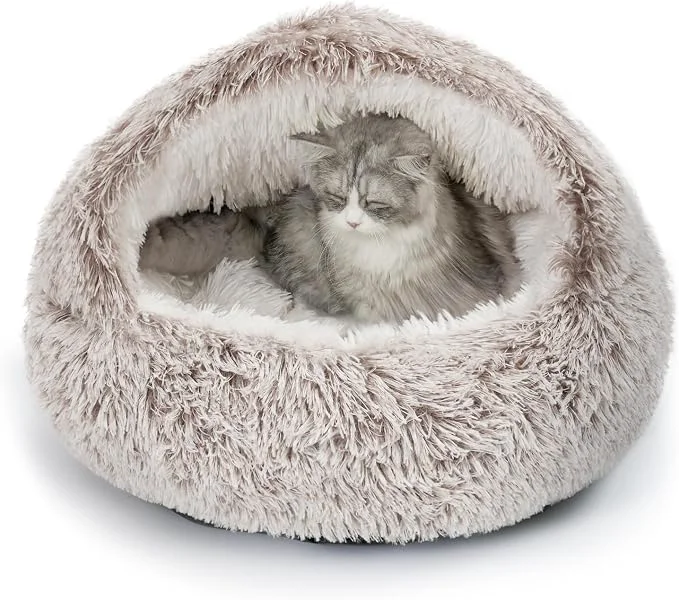 Traditional CATISM Cat Bed Plush Hooded Cat Beds Specialty