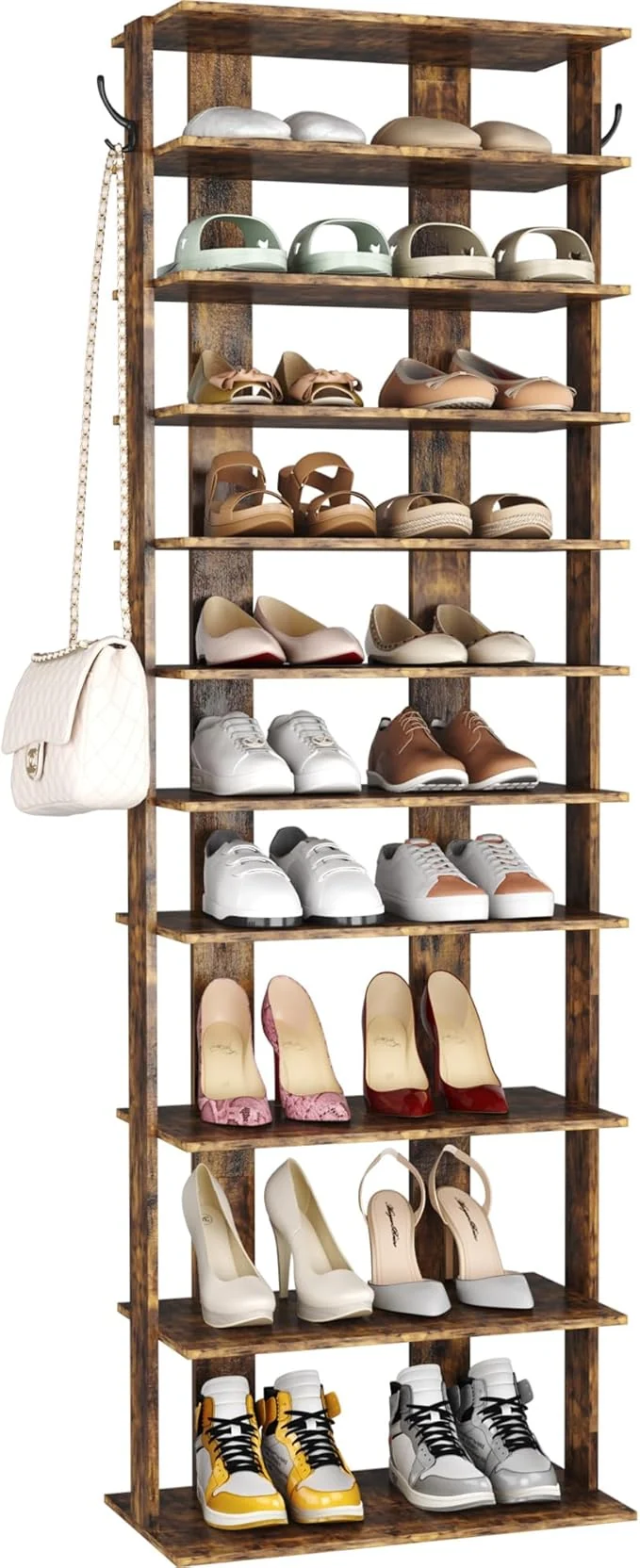 Smooth HOMEFORT 10-Tier Vertical Shoe Rack Corner Shoe Tower Double Rows 10 Tiers Shoe Shelf Slim Shoe Storage Unit for 20 Pairs of Shoes Shoe Stand for Entryway Hallway Closet Rustic Brown About ThisOverview High-Quality