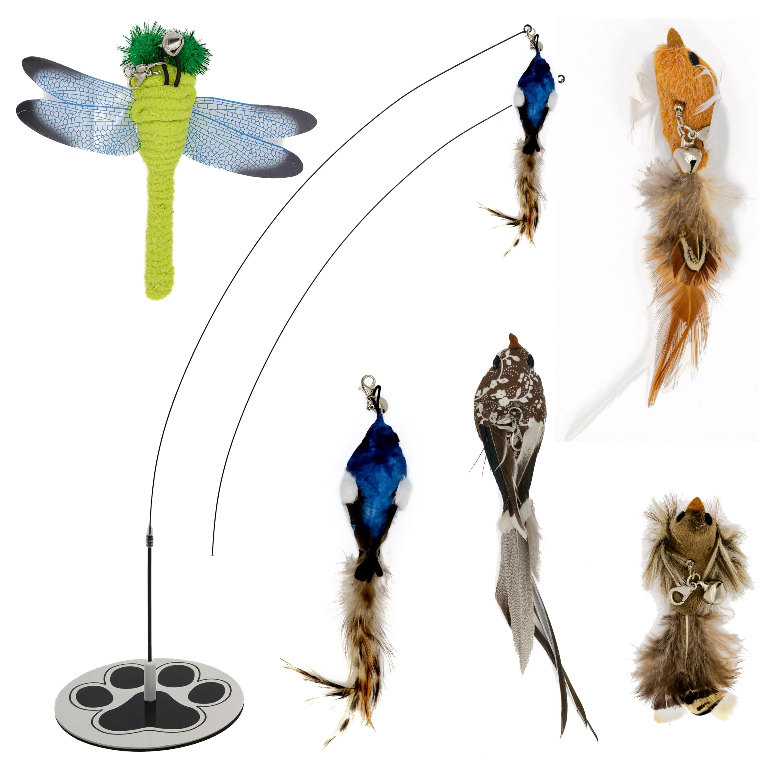 Crafted GADGETSOLOGY Cat Toys for Bored Indoor Cats Wand Feather Bird Toy Set with Sturdy Base Organic