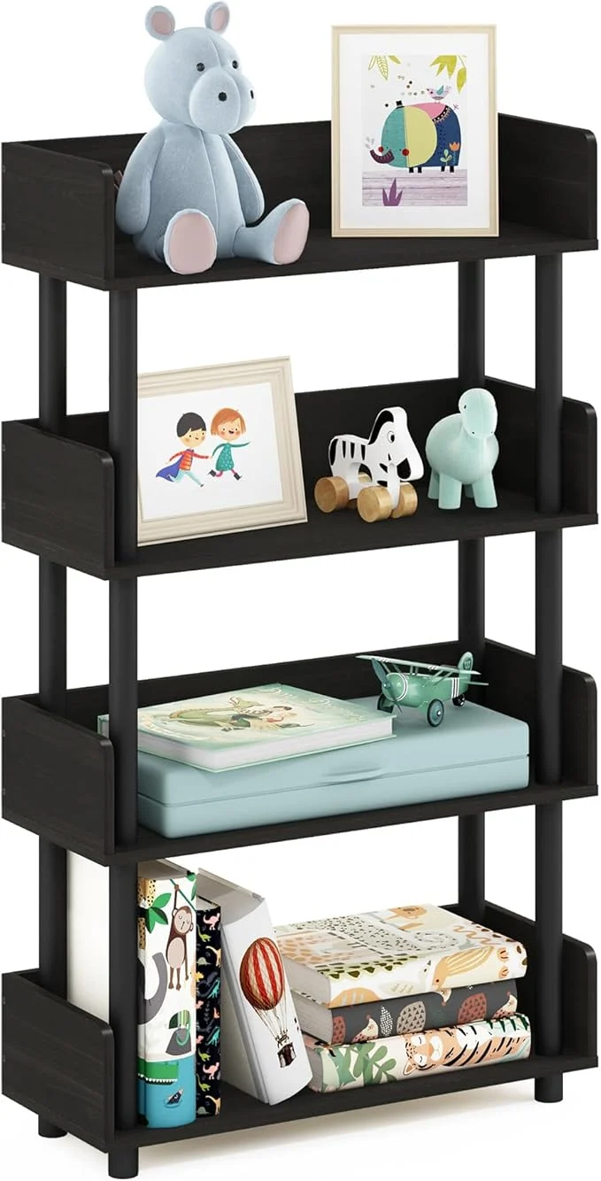 Lightweight Furinno TURN-N-TUBE 4-Tier Display Shelf Storage Shelves Book Shelf Open Shelves with Rounded Corner Top Edges for Organization and Storage Living Room Home Office EspressoAbout ThisOverview Organic