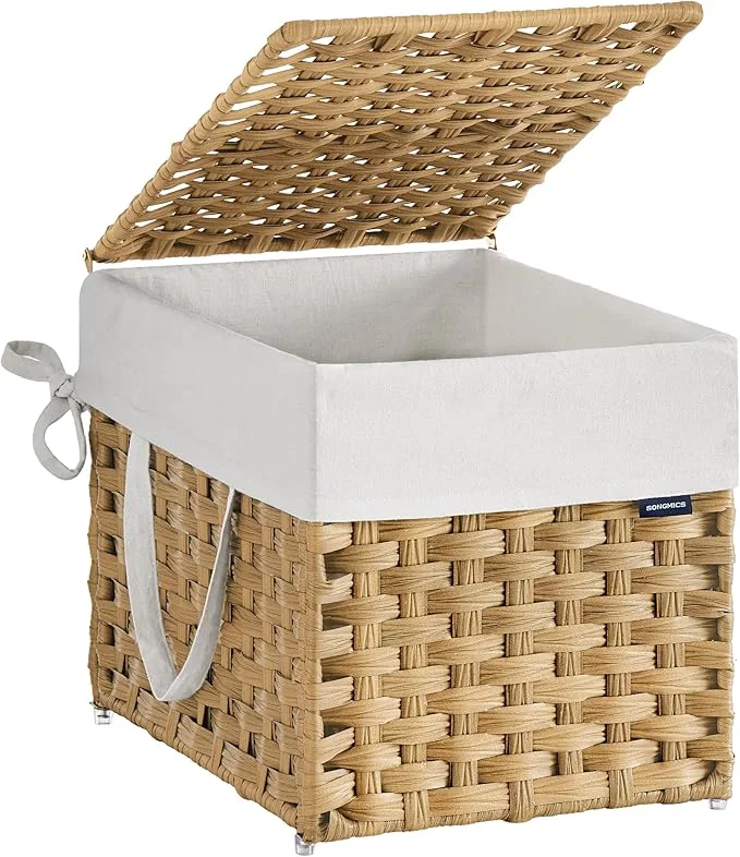 High-Grade SONGMICS Laundry Hamper with Lid 9.5 Gallon 36 L Synthetic Rattan Clothes Laundry Basket with Lid and Handles Foldable Removable Liner Goose Yellow ULCB136Y01About ThisOverview Secure