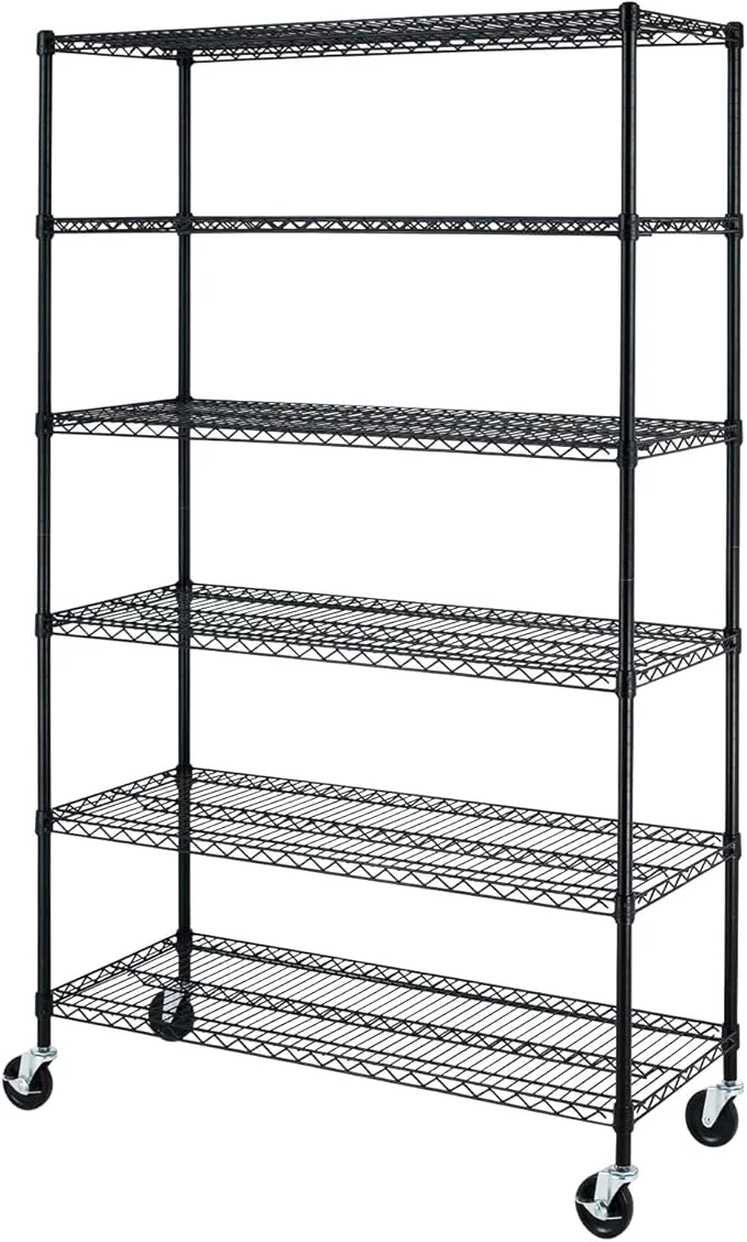 Eco-Friendly Office Storage Shelves 6 Tier Metal Shelves Adjustable Heavy Duty Garage Shelving Wire Shelving Unit Capacity 6000LBS with Wheels for Kitchen Garage Pantry Closet Commercial BlackAbout ThisOverview Versatile