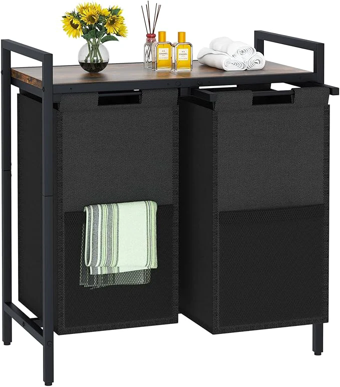 Durable Laundry Hamper double Laundry Basket Laundry Sorter with Top Shelf 2 Removable Washable Bags Side Pockets for Laundry Room organization Bathroom and Dorm Rustic Brown and BlackAbout ThisOverview Exceptional