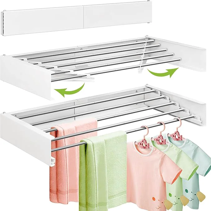 Original Design Wall Mounted Clothes Drying Rack 32 inches Foldbale Laundry Drying Rack Wall Mount Drying Rack Clothing Space Saver Retractable Collapsible Folding Laundry Rack WhiteAbout ThisOverview Comfortable