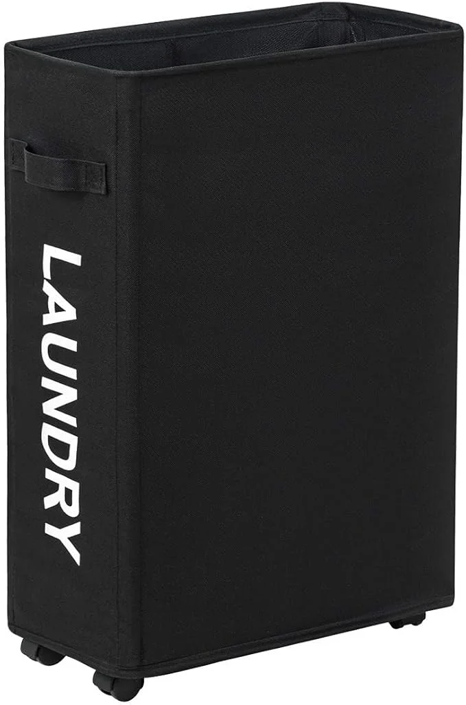 Breathable ZERO JET LAG Slim Rolling Laundry Hamper - Roll Hamper On Wheels - Standable Corner Bin - 52L Handy Storage Basket - Slim Laundry Basket - Waterproof Dirty Clothes Hamper - 15×8×22 22 Inches Black About ThisOverview Professional