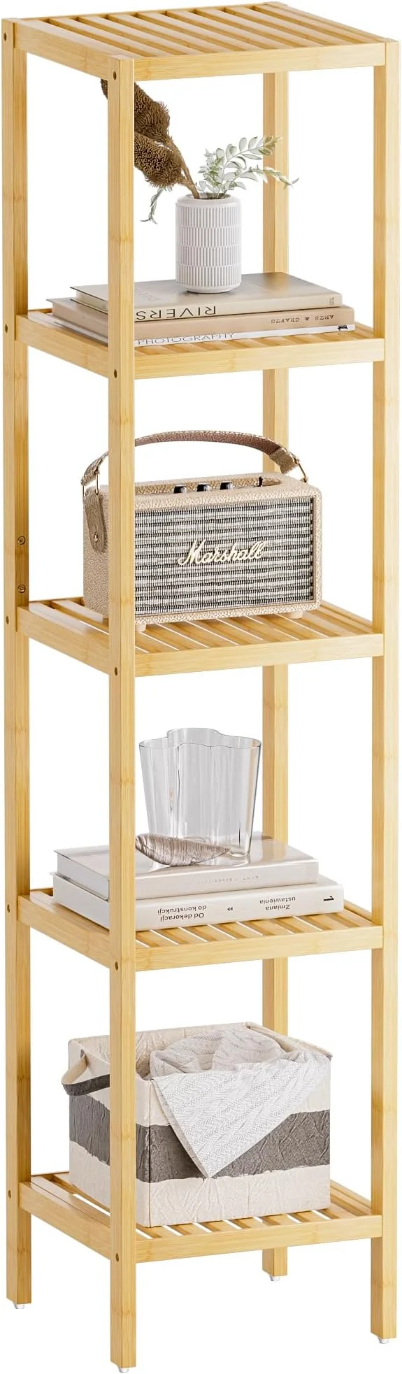 Organic SMIBUY Bathroom Storage Shelf 5-Tier Bamboo Rack Organizer Multifunctional Shelving Unit for Living Room Bedroom Kitchen Natural About ThisOverview Artisan