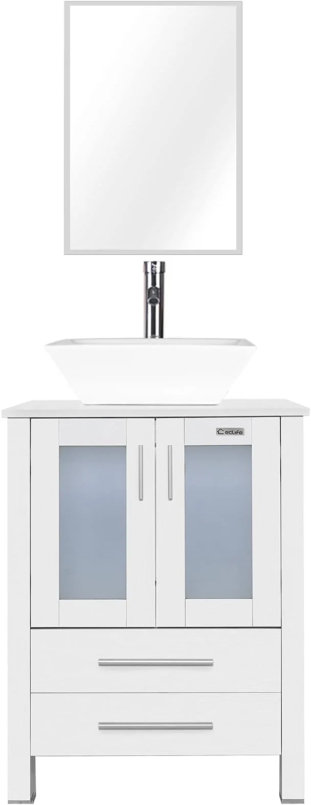 Eco-Friendly eclife 24 Modern Bathroom Vanity Sink Combo standing Cabinet with Soft Closing Door White Square Ceramic Vessel Sink Water Save Faucet Drain White A07 About ThisOverview Original