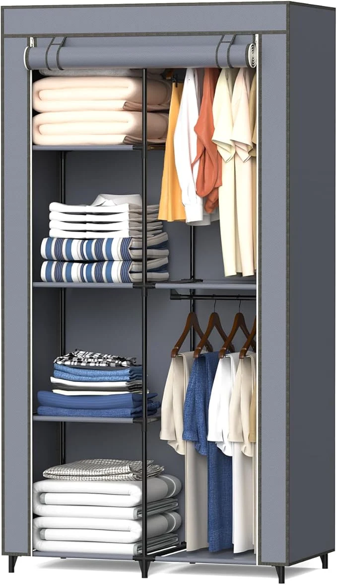 Fine Portable Closet Wardrobe Closet with 6 Storage Shelves and 2 Hanging Rods Non-Woven Fabric Cover 34.6 x 17.7 x 66.1 Inches Closet Organizer for Bedroom GrayAbout ThisOverview Comfortable