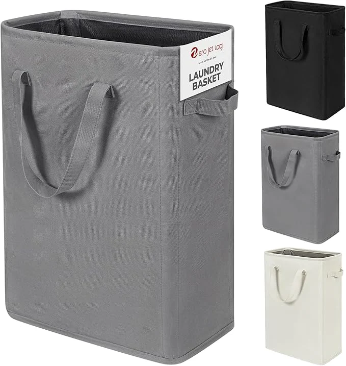 High-Quality ZERO JET LAG Slim Laundry Hamper With Handles Collapsible Laundry Basket Thin Dirty Clothes Basket Narrow Laundry Bag Foldable Dirty Cloth Hamper 45L 23 inches Grey About ThisOverview Practical