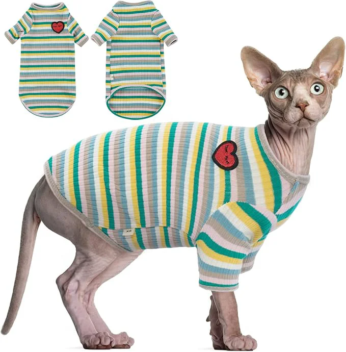 Sophisticated DENTRUN Hairless Cats Shirt Breathable Cat Daily Wear Clothes Stripe Vest Environmentally Friendly