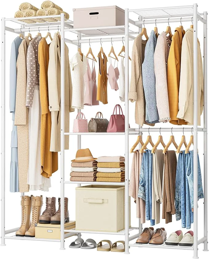 Elegant HOMIDEC Wardrobe Closet 4 Hanging Spaces Portable Clothes Rack Standing Closet Organizer and Storage System with Hanging Rods Clothing Rack Suitable for Cloakroom Bedroom Entrances etc.WhiteAbout ThisOverview Modern