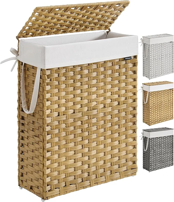 Easy-to-Use SONGMICS Slim Laundry Hamper with Lid 14.5 Gallon 55L Rattan Clothes Laundry Basket with Lid and Handles Foldable Removable Liner Goose Yellow ULCB164N01About ThisOverview Enhanced
