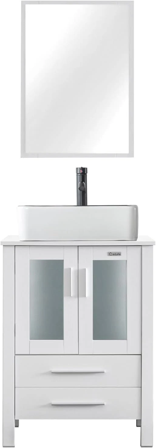 Secure eclife 24 Modern Bathroom Vanity Sink Combo standing Cabinet with Soft Closing Door White Black Ceramic Vessel Sink Water Save Faucet Drain White T03BK About ThisOverview Authentic