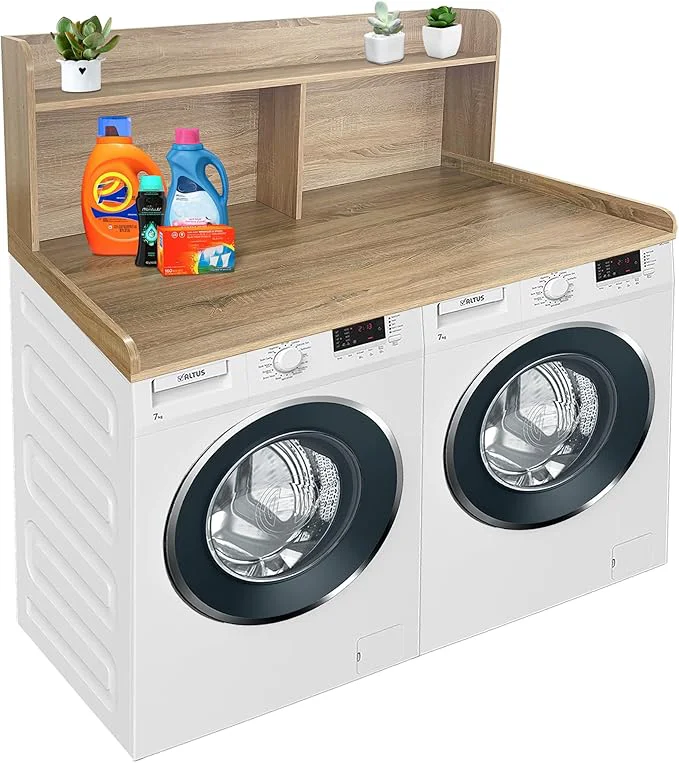 Selected Royxen 2-Tier Washer Dryer Countertop 19.5 H Wood Washer and Dryer Topper with Shelf Laundry Countertop Over Washer and Dryer Universal Fit for Laundry Room Organization White Oak 54 W X 27.5 D About ThisOverview Superior