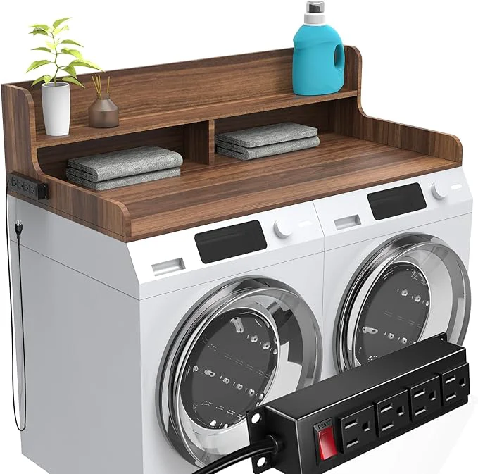 Fine 2-Tier Washer Dryer Countertop with Charge Station 54 x 27.5 Top Cover for Laundry Machine Washer and Dryer Wood Shelf Topper for Laundry Room Counter Storage Organization WalnutAbout ThisOverview Reliable