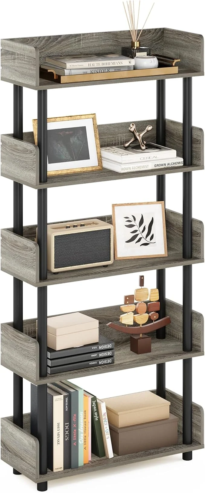 Easy-to-Use Furinno Turn-N-Tube 5-Tier Toolless Display Rack French Oak BlackAbout ThisOverview Top-Quality