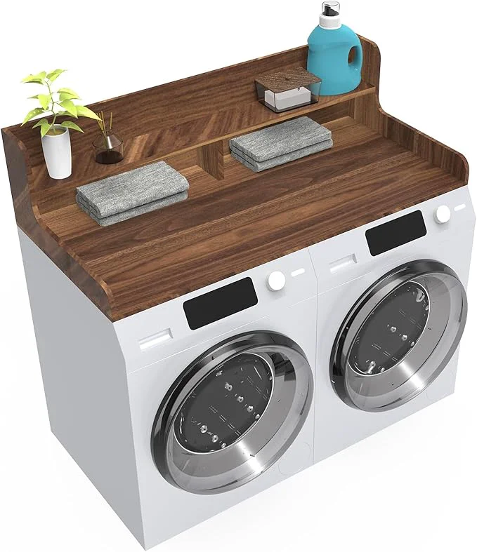 Original 2-Tier Washer Dryer Countertop Wood Laundry Countertop with Edge 54 x 27.5 Top Cover for Laundry Machine Washer and Dryer Wood Shelf Topper for Laundry Room Counter Storage Organization WalnutAbout ThisOverview Durable