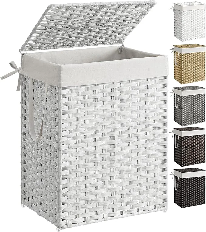 Easy-to-Use SONGMICS Laundry Hamper with Lid 23.8 Gallon 90 L Synthetic Rattan Clothes Laundry Basket with Lid and Handles Foldable Removable Liner Cloud White ULCB51WTAbout ThisOverview Contemporary