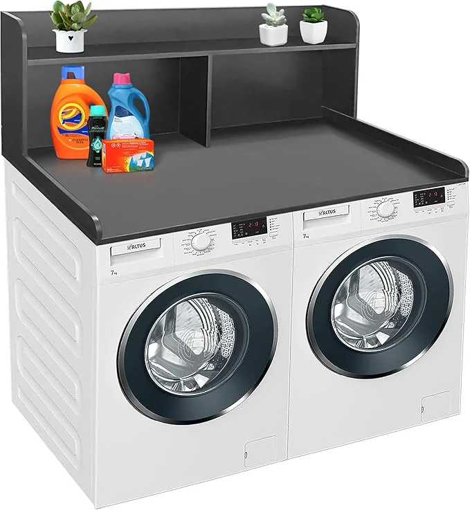 Durable Royxen 2-Tier Washer Dryer Countertop 19.5 H Wood Washer and Dryer Topper with Storage Shelf Laundry Countertop Over Washer Machine Universal Fit for Laundry Room Organization Black 54 W X 27.5 D About ThisOverview Reliable