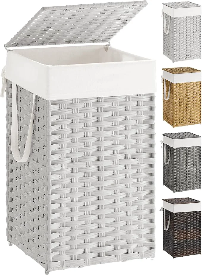 Premium Material SONGMICS Laundry Hamper with Lid 17.2 Gallon 65 L Synthetic Rattan Clothes Laundry Basket with Lid and Handles Foldable Removable Liner Cloud White ULCB165W01About ThisOverview Outstanding