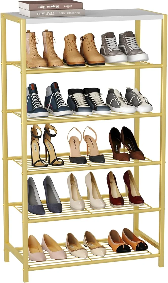 Carefully Designed HOMEFORT Shoe Rack 6-Tier Shoe Storage Shelf Industrial Shoe Tower Narrow Shoe Organizer for Closet Entryway Small Shoe Rack Table with Durable Metal Shelves GoldAbout ThisOverview Authentic
