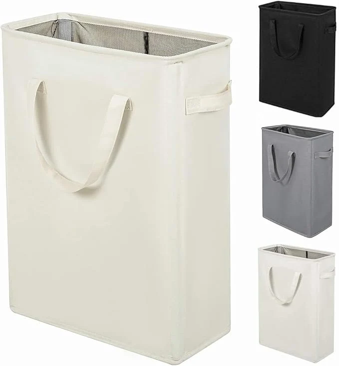 Natural ZERO JET LAG Slim Laundry Hamper With Handles Collapsible Laundry Basket Thin Dirty Clothes Basket Narrow Laundry Bag Foldable Dirty Clothes Hamper 45L 23 inches Beige About ThisOverview Prestigious