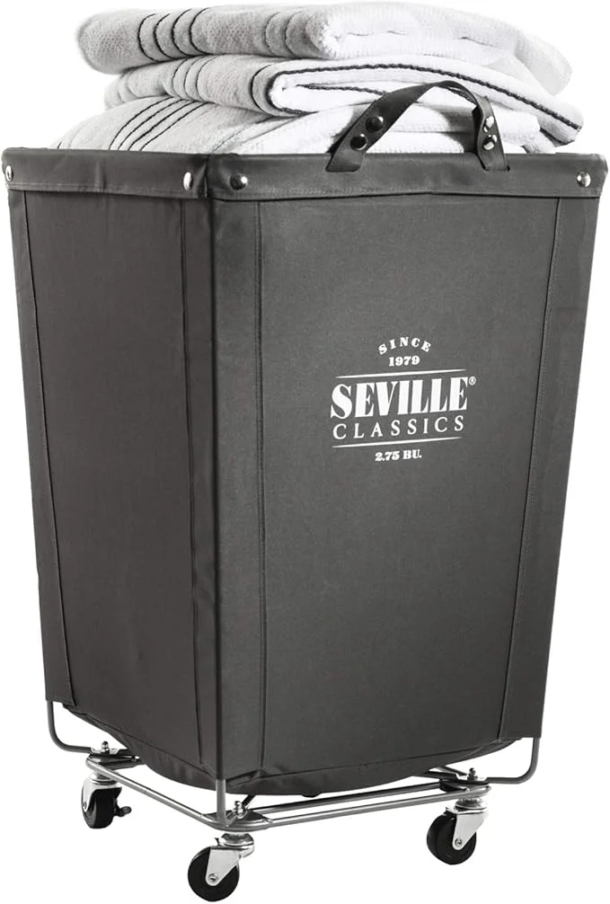 Modern Seville Classics Large Commercial Heavy Duty Rolling Steel Frame Laundry Hamper Canvas Cart Bin w Wheels for Hotel Home Closet Bedroom PATENTED Gray 18.1 D x 18.1 WAbout ThisOverview Consistent