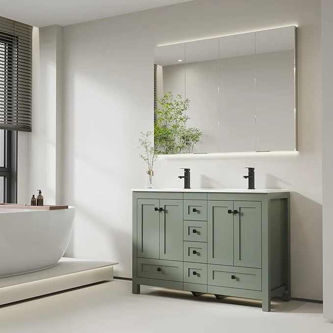 Clean eclife 48 Bathroom Vanities with Sink Combo Modern Thickened Wood Bathroom Storage Cabinet w Undermount Double Sink Matte Black Faucet Drain Painted Surface GreenAbout ThisOverview Luxury