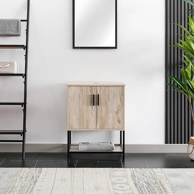 Fine Crafted eclife 24 Bathroom Vanity Sink Combo Modern Metal Stand Cabinet W Bottom Shelf Oak Without Sink About ThisOverview Proven