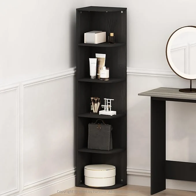 Fine Furinno Reed Corner Shelf 5-Tier Corner Bookshelf Book Shelf Corner Shelves Storage Rack for Organization and Storage Home Office Living Room BlackwoodAbout ThisOverview Verified
