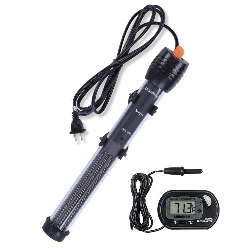 Comfortable Orlushy 300W Submersible Aquarium Heater – Adjustable 40-55 Gallon Saltwater Freshwater with Thermometer Professional