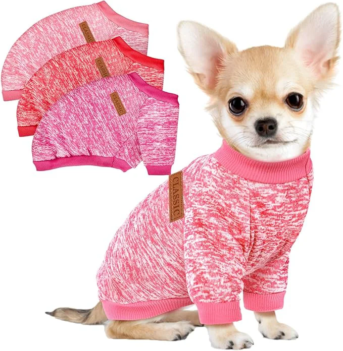 Advanced 3 Pack Dog Sweaters for Small Dogs Girl Boy Winter Fleece Clothes Warm Soft Dog Pure