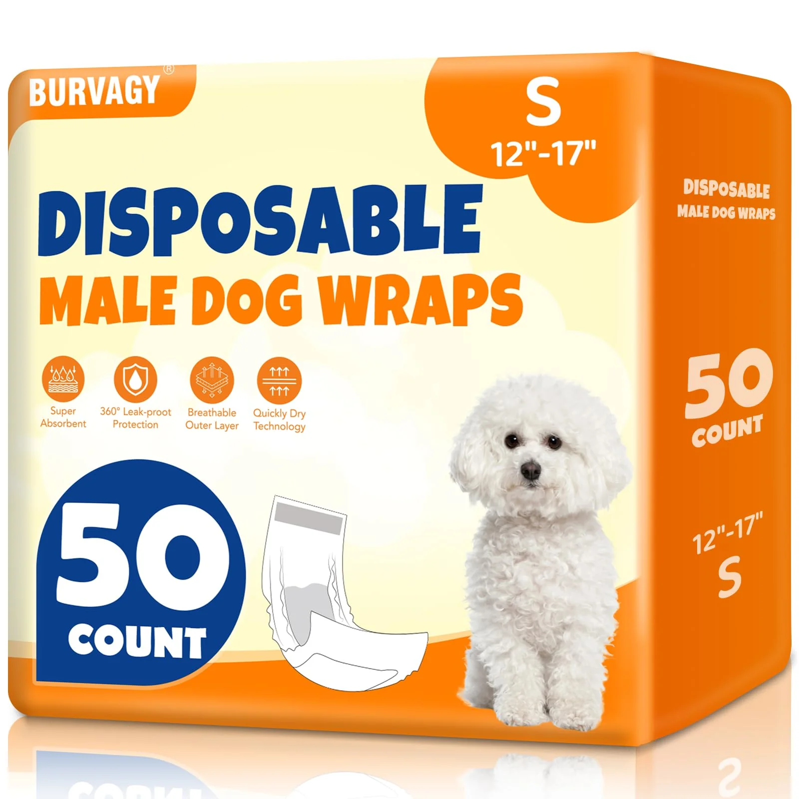 Exceptional BURVAGY 50 Count Disposable Male Dog Wraps – Leak-Proof Breathable Belly Bands for Small Dogs Practical