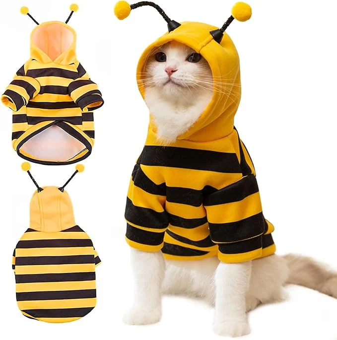 Smart DENTRUN Sphynx Hairless Cats Costume Funny Bee Warm Winter Sweater Cute Modern