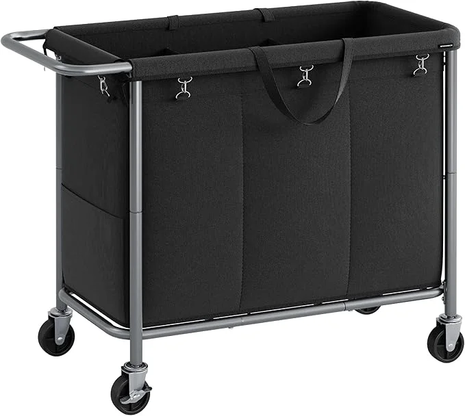 Fine SONGMICS Laundry Basket with Wheels 3-Section Rolling Laundry Hamper 52.8 Gallons 200 L Removable Liner Steel Frame with Handle 35.8 x 15.4 x 31.9 Inches Ink Black URLS005B01About ThisOverview Durable