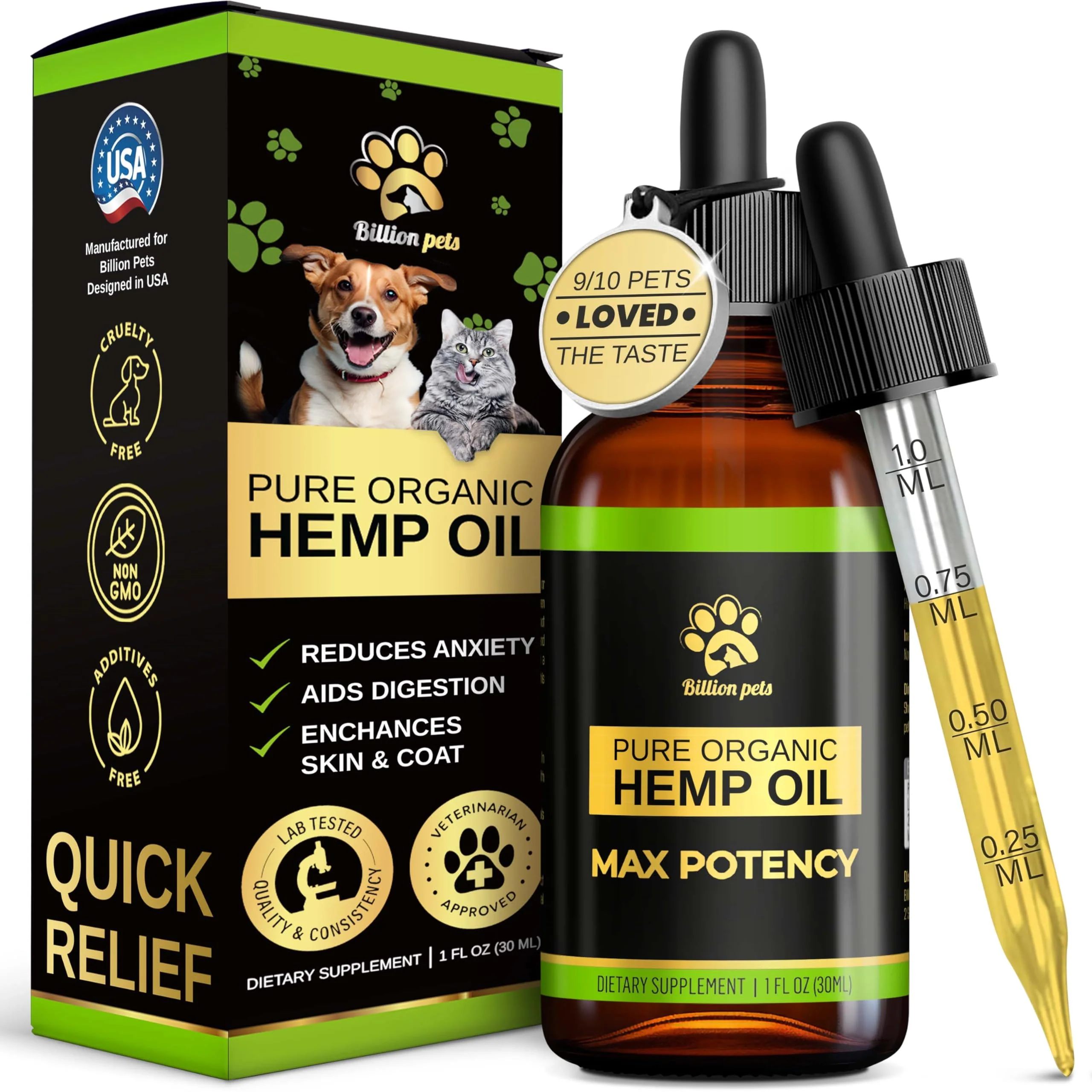 Lightweight Billion Pets Hemp Oil for Dogs Cats – Calming Joint Support Refined