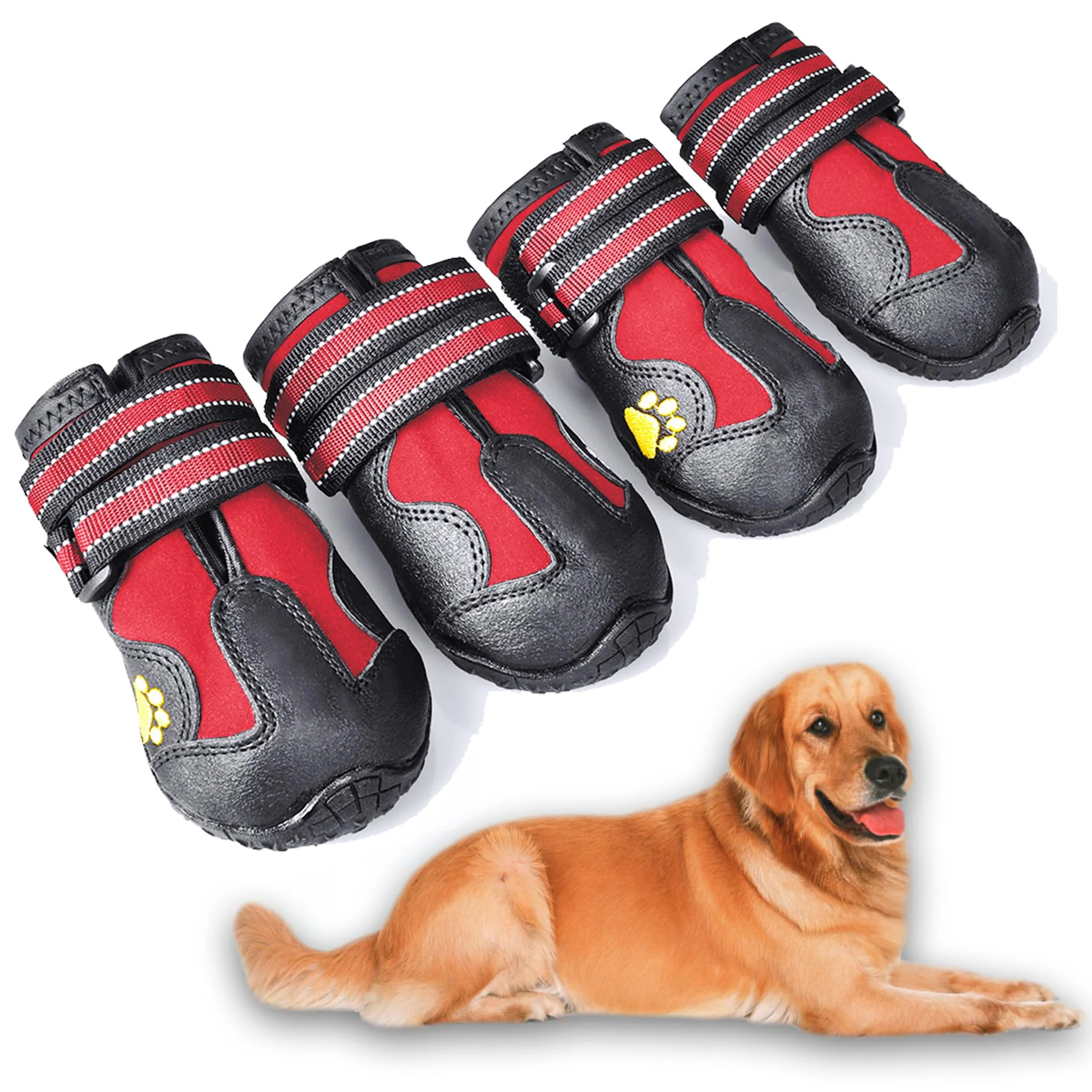 Durable XSY G Dog Boots Waterproof Shoes with Reflective Strips – Anti-Slip Outdoor Boots for Medium to Large Dogs Size 8 Red User-Friendly
