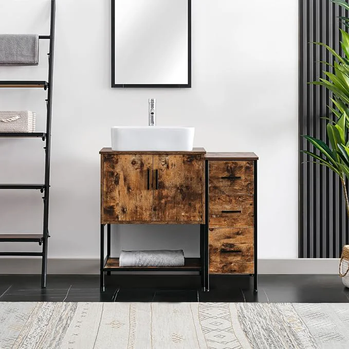 Proven eclife 36 Bathroom Vanity Sink Combo Modern Metal Stand Cabinet W Bottom Shelf Storage Side Cabinet White Rectangle Vessel Sink Water Save Faucet Pop Up Drain Rustic Brown T03 About ThisOverview Green