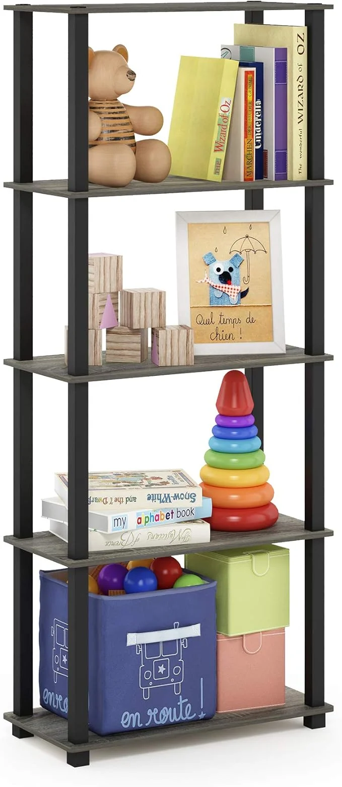 Advanced Furinno Turn-N-Tube 5-Tier Multipurpose Shelf Display Rack Storage Shelf Bookshelf Square Tubes French Oak Grey BlackAbout ThisOverview Fast