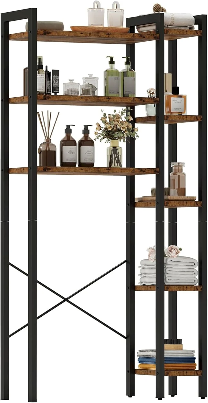 Secure IRONCK Over The Toilet Storage with 8-Titer Shelf Mass-Storage Side Storage Open Rack standing Bathroom Organizer Space Saver for Bathroom Restroom Laundry Vintage BrownAbout ThisOverview Prestigious