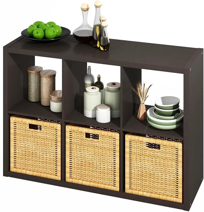 Smart Furinno Hermite 6-Cube Open Shelves Kitchen Storage Kitchen Island Bakers Rack Buffet Sideboard Black Dark OakAbout ThisOverview Versatile