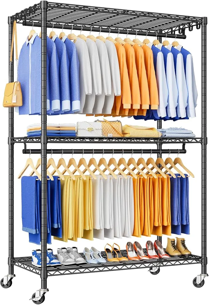 Excellent P8 Heavy Duty Clothes Rack（With Extended Width Design） Rolling Clothing Racks for Hanging Clothes，Portable Garment Rack with Lockable Wheels，51.2 W x 15.8 D x 80.5 H，Max Load 700LBS，BlackAbout ThisOverview Easy-to-Use