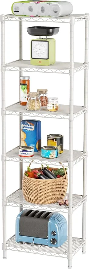 Practical SINGAYE 6 Shelves Storage Shelf Wire Closet Bathroom Organizers Metal Pantry Kitchen Small Garage Shelving Unit Laundry Room Organization Home Corner Rack Estantes para Cocina White 10 Dx16 Wx60 HAbout ThisOverview Refined