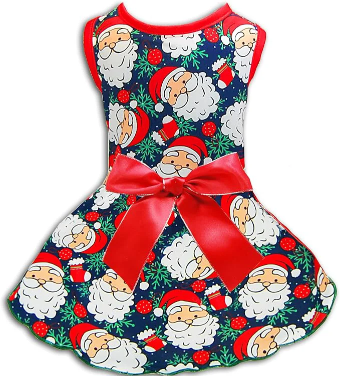 Top-Quality Pohshido Christmas Dog Dress Winter Holiday Santa Claus Skirt Artisan